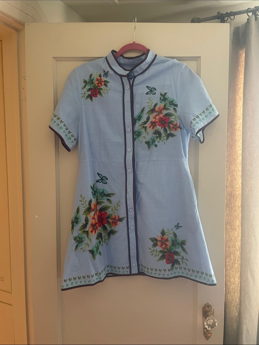 Light Blue Floral Button-Front Mini Dress